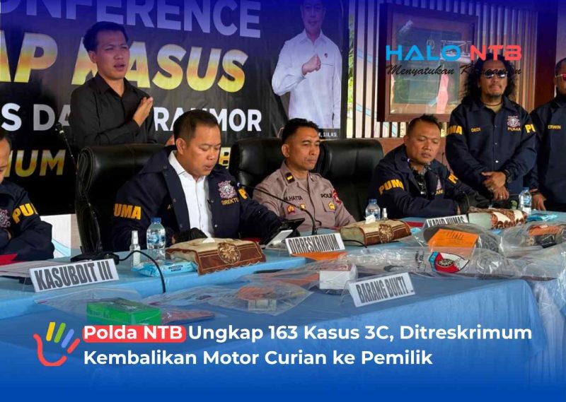 Direktorat Reserse Kriminal Umum Polda NTB menggelar konferensi pers pengungkapan kasus 3C (Curat, Curas, dan Curanmor) periode 21 Mei hingga 27 Juni 2026 di Tribun Bhara Daksa, Senin (29/6/2026).(Foto: Istimewa).