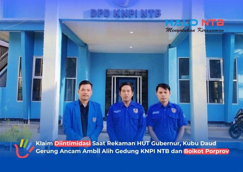 Jajaran pengurus DPD KNPI Provinsi NTB versi Daud Gerung di depan kantor sekretariat, Jumat (10/7/2026). Tampak dalam foto dari kiri ke kanan: Bendahara M. Muhaddisin, Ketua Daud Gerung, dan Sekretaris Saidin Al Fajari.(Foto: Istimewa)