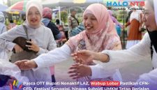 Wabup Lombok Barat Hj. Nurul Adha tampak antusias menyapa pedagang UMKM di sela peninjauan kawasan CFN-CFD, Komplek Kantor Bupati Lombok Barat.