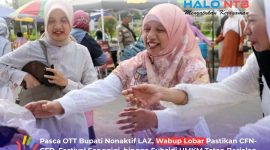 Wabup Lombok Barat Hj. Nurul Adha tampak antusias menyapa pedagang UMKM di sela peninjauan kawasan CFN-CFD, Komplek Kantor Bupati Lombok Barat.