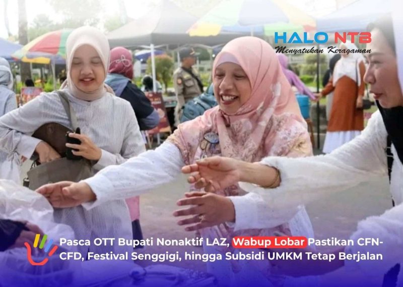 Wabup Lombok Barat Hj. Nurul Adha tampak antusias menyapa pedagang UMKM di sela peninjauan kawasan CFN-CFD, Komplek Kantor Bupati Lombok Barat.