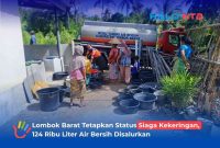 BPBD Lombok Barat bersama instansi terkait menyalurkan air bersih ke wilayah terdampak kekeringan.(Foto: Istimewa)