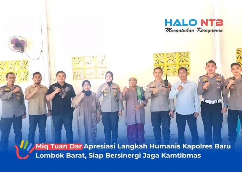 Kapolres Lombok Barat AKBP Mellysa Amalia (tengah) bersama jajaran PJU Polres Lobar melakukan kunjungan silaturahmi perdana ke tokoh masyarakat Sekotong H. Lalu Daryadi (kelima kanan) dan mantan Bupati Lobar Hj. Sumiatun (keempat kiri), Rabu (22/7/2026).(Foto: Istimewa)
