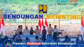 Momen bersejarah peresmian Bendungan Meninting, Lombok Barat, oleh Presiden RI Prabowo Subianto Bersama Menko Infrastruktur, Menteri PU, dan pejabat terkait lainnya, Jumat (10/7/2026).(Foto: Diskominfotik NTB)
