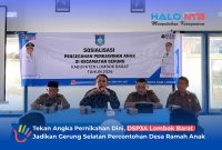 Kolaborasi lintas sektor dalam menekan angka pernikahan dini. (Kiri ke kanan) Kabid PPA H. Lalu Wira Kencana, Anggota DPRD Munawir Haris, Kadis DSP3A Arief Suryawirawan, dan Lurah Gerung Selatan Akhwan Mashudi memimpin jalannya sosialisasi DRPPA di Kecamatan Gerung, Selasa (14/7/2026).