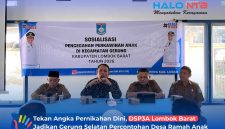 Kolaborasi lintas sektor dalam menekan angka pernikahan dini. (Kiri ke kanan) Kabid PPA H. Lalu Wira Kencana, Anggota DPRD Munawir Haris, Kadis DSP3A Arief Suryawirawan, dan Lurah Gerung Selatan Akhwan Mashudi memimpin jalannya sosialisasi DRPPA di Kecamatan Gerung, Selasa (14/7/2026).