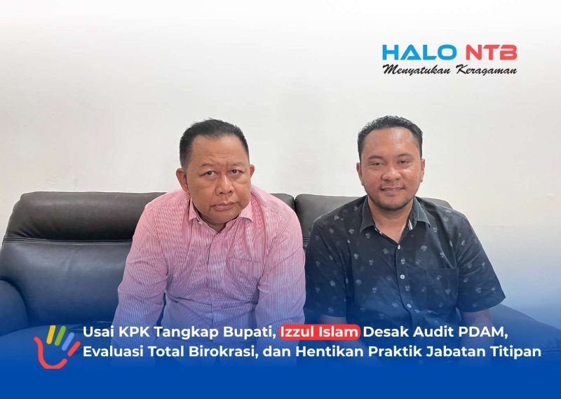 Tokoh masyarakat Lombok Barat yang juga mantan Wakil Bupati Lombok Barat, H.M. Izzul Islam (kanan), saat memberikan keterangan pers, Selasa (28/7/2026).(Foto: Istimewa)