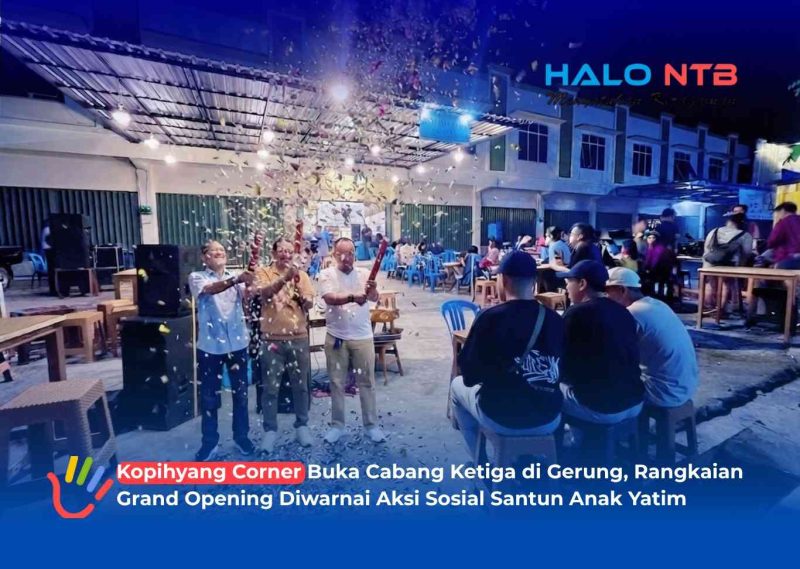 Suasana meriah saat peresmian pembukaan cabang ketiga Kopihyang Corner di Jalan Jendral Sudirman, Dasan Geres, Gerung, pada Jumat (3/7/2026).(Foto: Istimewa)
