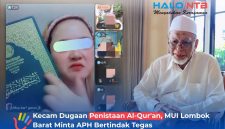 Ketua MUI Lombok Barat, TGH. Abdullah Mustafa (kanan), saat memberikan keterangan terkait dugaan penistaan Al-Qur'an yang dilakukan oleh seorang wanita di media sosial (kiri).(Foto: Istimewa)