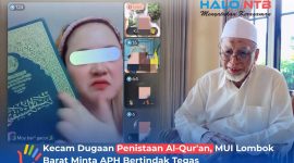 Ketua MUI Lombok Barat, TGH. Abdullah Mustafa (kanan), saat memberikan keterangan terkait dugaan penistaan Al-Qur'an yang dilakukan oleh seorang wanita di media sosial (kiri).(Foto: Istimewa)