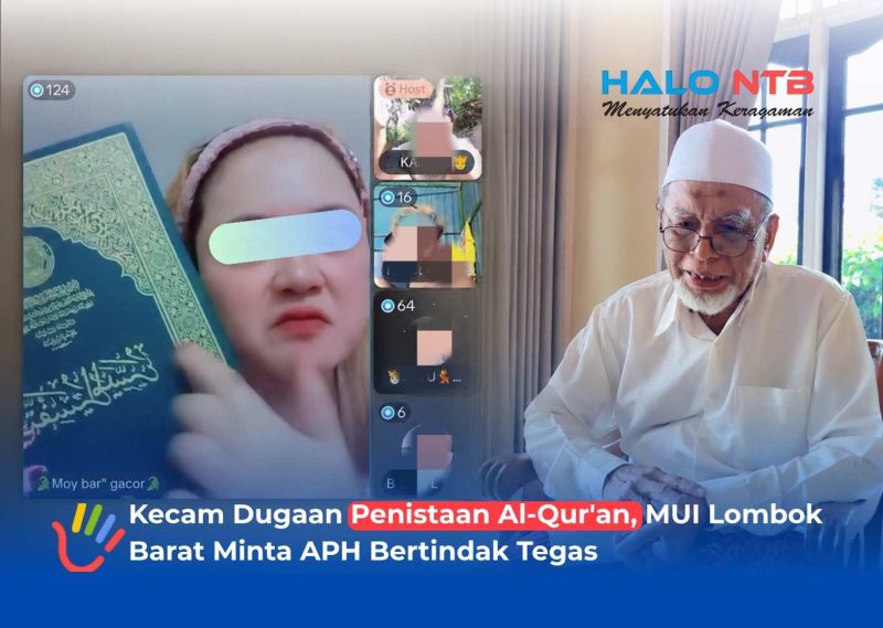 Ketua MUI Lombok Barat, TGH. Abdullah Mustafa (kanan), saat memberikan keterangan terkait dugaan penistaan Al-Qur'an yang dilakukan oleh seorang wanita di media sosial (kiri).(Foto: Istimewa)