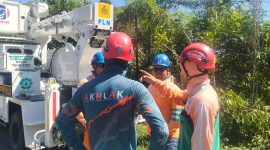 Tim PDKB PLN UP3 Sumbawa menyelesaikan pekerjaan penguatan jaringan distribusi menggunakan metode tanpa padam sebagai wujud transformasi layanan PLN dalam menghadirkan pasokan listrik yang aman, andal, dan berkelanjutan bagi masyarakat. (Dok. PLN)