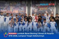 Foto bersama tim Tarung Derajat KODRAT  Lombok Barat bersama peraih medali, pelatih, pengurus, dan dewan juri  di GOR Turide.(Foto: Istimewa)