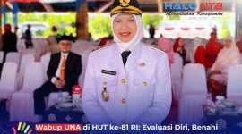 Wakil Bupati Lombok Barat Hj. Nurul Adha (UNA) tampak khidmat usai mengikuti upacara detik-detik proklamasi HUT ke-81 RI di Bencingah Agung, Senin (17/8/2026).(Foto: Istimewa)