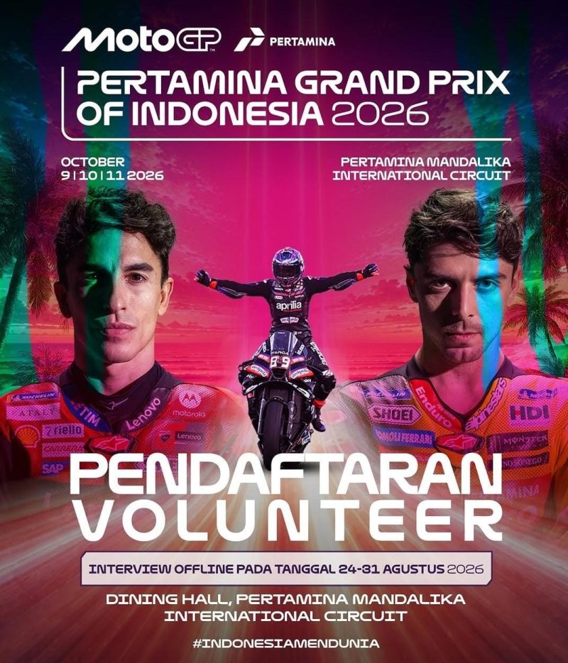 Poster pendaftaran volunteer Pertamina Grand Prix of Indonesia 2026 di Pertamina Mandalika International Circuit, NTB. (Dok: instagram: The Mandalika GP)