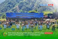 Kapolri Jenderal Listyo Sigit Prabowo bersama Menteri Pertanian Amran Sulaiman, Menko Bidang Pangan Zulkifli Hasan, anggota Komisi IV DPR RI Siti Hediati Soeharto, dan jajaran Forkopimda NTB mengikuti panen raya bawang putih di Sembalun, Lombok Timur, Rabu (19/8/2026).(Foto: Istimewa)
