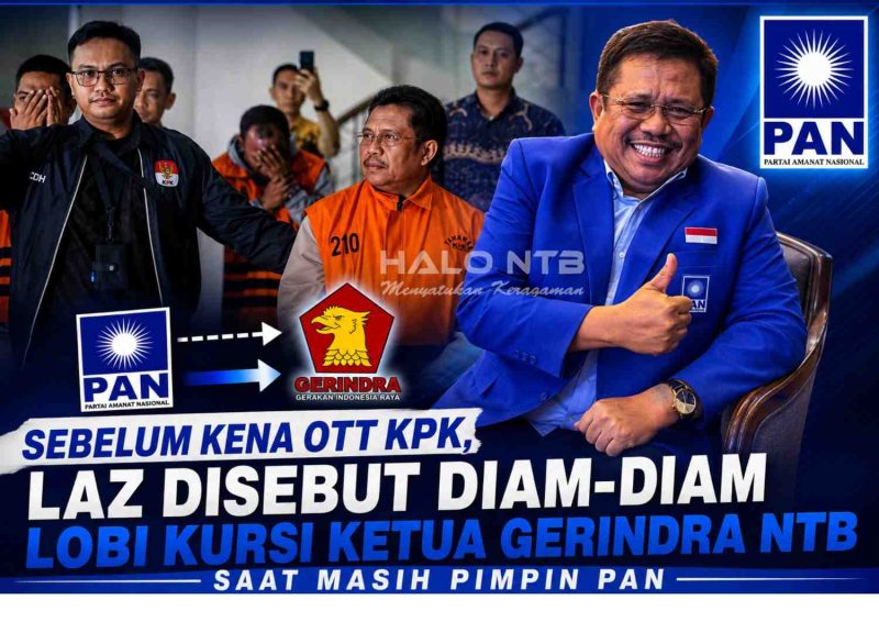 Foto: Lalu Ahmad Zaini saat diamankan petugas KPK (kiri) dan saat masih menjabat Ketua DPW PAN NTB (kanan). LAZ disebut sempat melobi kursi Ketua DPD Gerindra NTB sebelum terjaring OTT KPK. (Ilustrasi: Halo NTB)