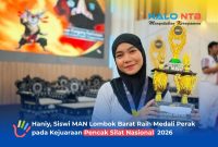 Haniy, siswi MAN Lombok Barat ini sukses meraih Medali Perak pada Kejuaraan Pencak Silat Nasional Cemara Sakti Championship 2026.