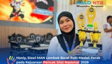 Haniy, siswi MAN Lombok Barat ini sukses meraih Medali Perak pada Kejuaraan Pencak Silat Nasional Cemara Sakti Championship 2026.