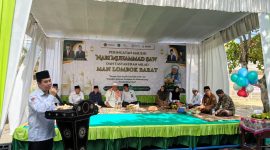 Kepala MAN Lombok Barat H. Kemas Burhan saat menyampaikan sambutan dalam peringatan Maulid Nabi Muhammad SAW dan tasyakkuran milad MAN Lombok Barat di lingkungan madrasah, Senin (24/8/2026).(Foto: Istimewa)