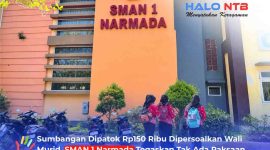Tampak gedung SMAN 1 Narmada, Kabupaten Lombok Barat, dengan sejumlah siswa berjalan di area sekolah.(Foto: Halo NTB)