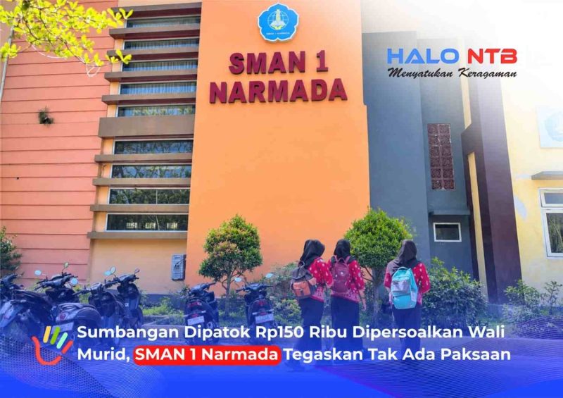 Tampak gedung SMAN 1 Narmada, Kabupaten Lombok Barat, dengan sejumlah siswa berjalan di area sekolah.(Foto: Halo NTB)