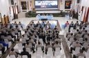Suasana Latihan Pra Operasi (Lat Pra Ops) Operasi Cipta Mandalika Rinjani Tahun 2026 yang digelar oleh Polda NTB, dihadiri jajaran perwira dan personel, serta terhubung secara daring dengan Polres jajaran, dalam rangka pemantapan pengamanan MotoGP Mandalika 2026 di Lombok Tengah, NTB.(Foto: Istimewa)