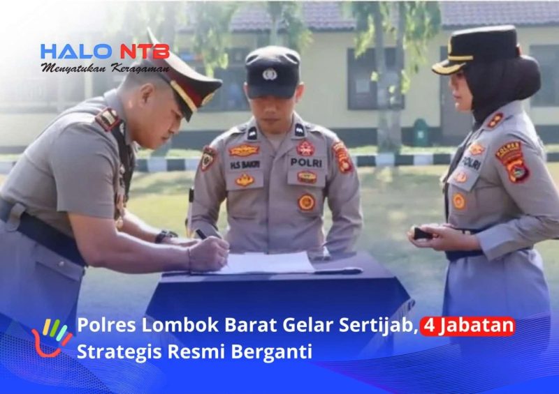 Kapolres Lombok Barat AKBP Mellysa Amalia (kanan) menyaksikan penandatanganan naskah serah terima jabatan dalam rangkaian Sertijab empat jabatan strategis di Polres Lombok Barat, Selasa (22/9/2026).(Foto: Polres Lobar).