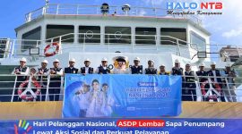 Foto bersama GM ASDP Cabang Lembar, Anis Adinizam, beserta jajaran manajemen dan staf di atas KMP Portlink II, di sela-sela kegiatan aksi sosial pemberian bingkisan kepada penumpang dalam rangka memperingati Hari Pelanggan Nasional 2026, di Lembar, Senin (7/9/2026).(Foto: Istimewa)