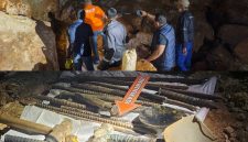 Tim Polda NTB melaksanakan olah TKP di lokasi pertambangan tanpa izin Desa Lantung, Kecamatan Lantung, Kabupaten Sumbawa (atas), serta mengamankan sejumlah peralatan tambang sebagai barang bukti (bawah), terkait peristiwa meninggalnya 3 orang penambang di lokasi tersebut.