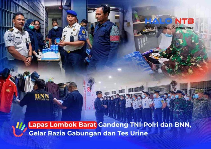 Petugas gabungan TNI, Polri, BNN, dan jajaran Lapas Lombok Barat saat melaksanakan razia dan tes urine di Blok Selaparang, Rabu (16/9/2026) malam, sebagai bagian dari komitmen Zero Halinar.(Foto: HaloNTB)
