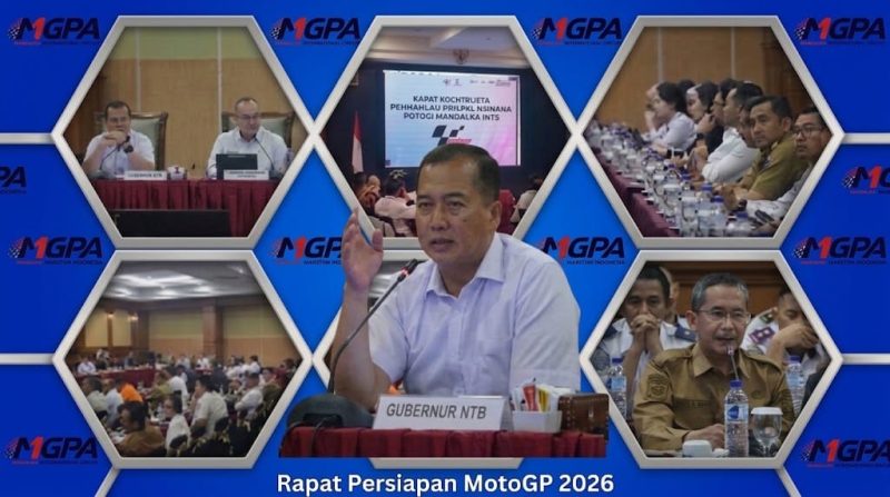Gubernur NTB Lalu Muhamad Iqbal (tengah) saat memimpin rapat koordinasi persiapan penyelenggaraan MotoGP Pertamina Grand Prix of Indonesia 2026 di Hotel Lombok Raya, Mataram, Senin (14/9/2026).(Foto: Istimewa)
