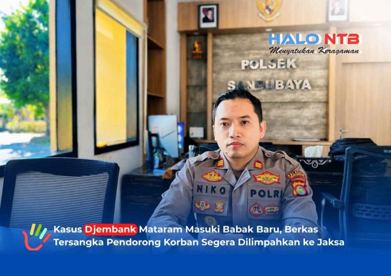 Kapolsek Sandubaya, Niko Herdianto, S.Tr.K., S.I.K., saat memberikan keterangan resmi di ruang kerjanya terkait perkembangan penanganan kasus dugaan penganiayaan di Djembank Hotel, Mataram, Selasa (1/9/2026).(Foto: Istimewa)